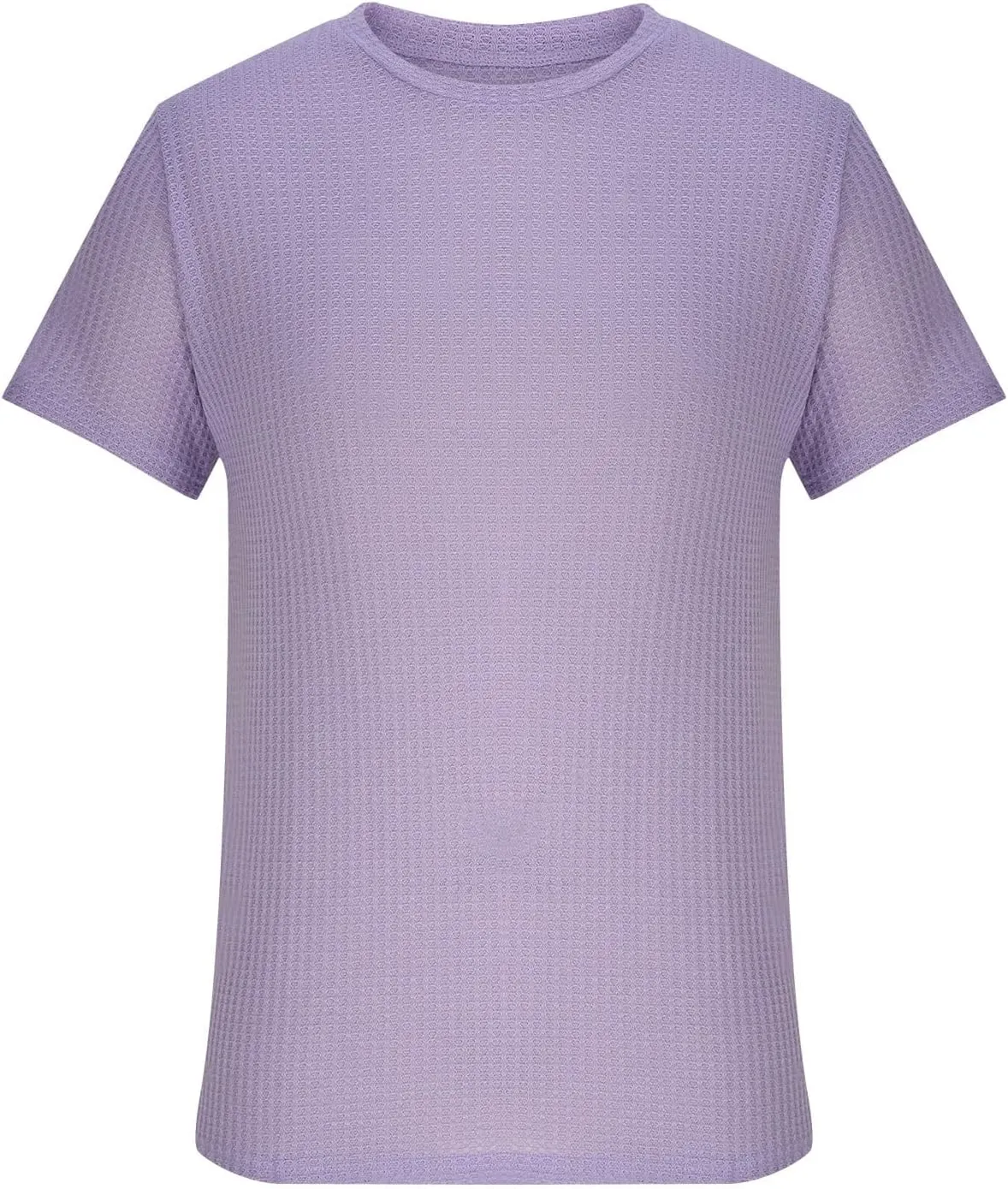 Finelylove T Shirts for Man Crochet Knitted T Shirt Crew Neck Short Sleeve Summer Beach Waffle Textured Tops Casual