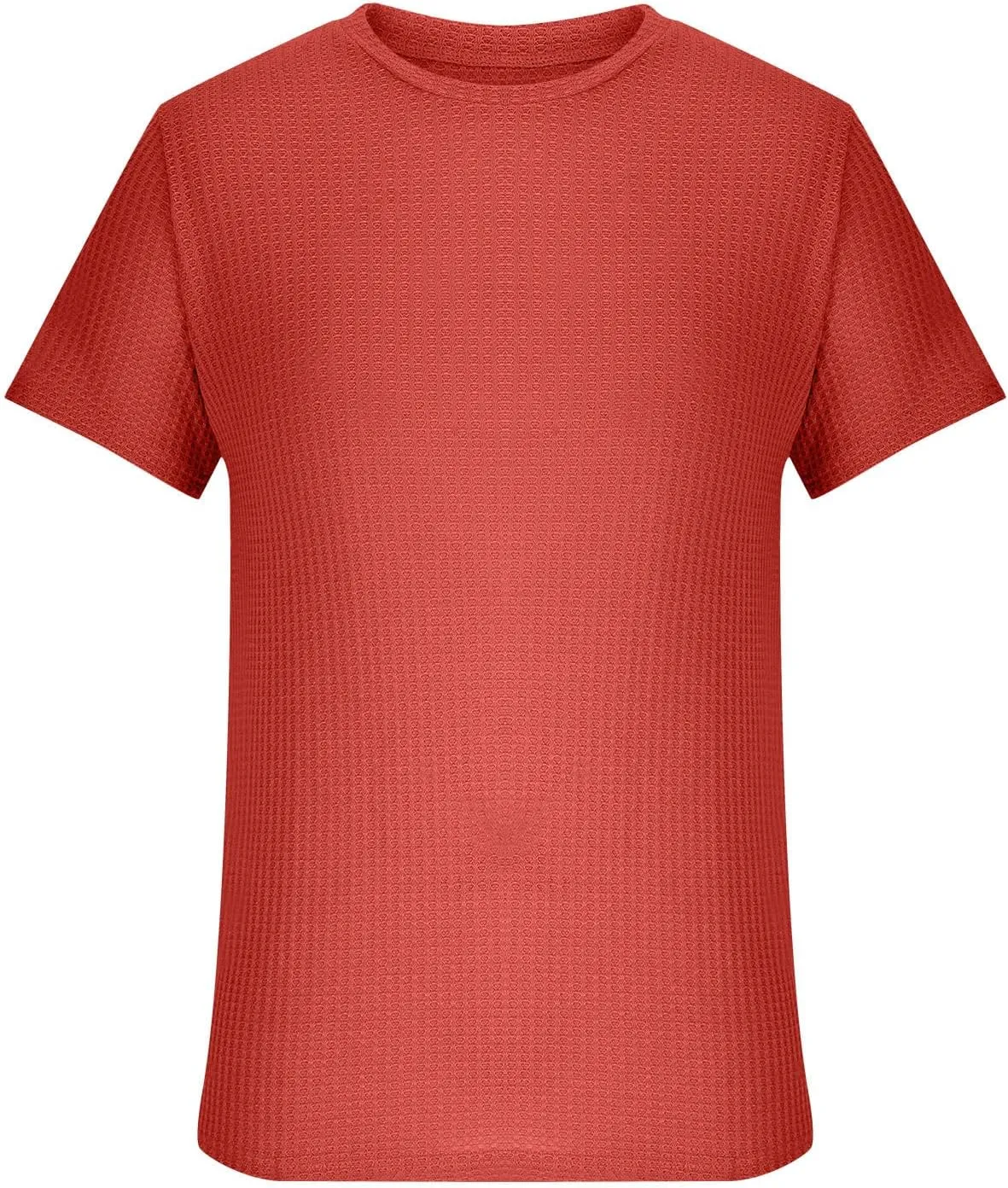 Finelylove T Shirts for Man Crochet Knitted T Shirt Crew Neck Short Sleeve Summer Beach Waffle Textured Tops Casual