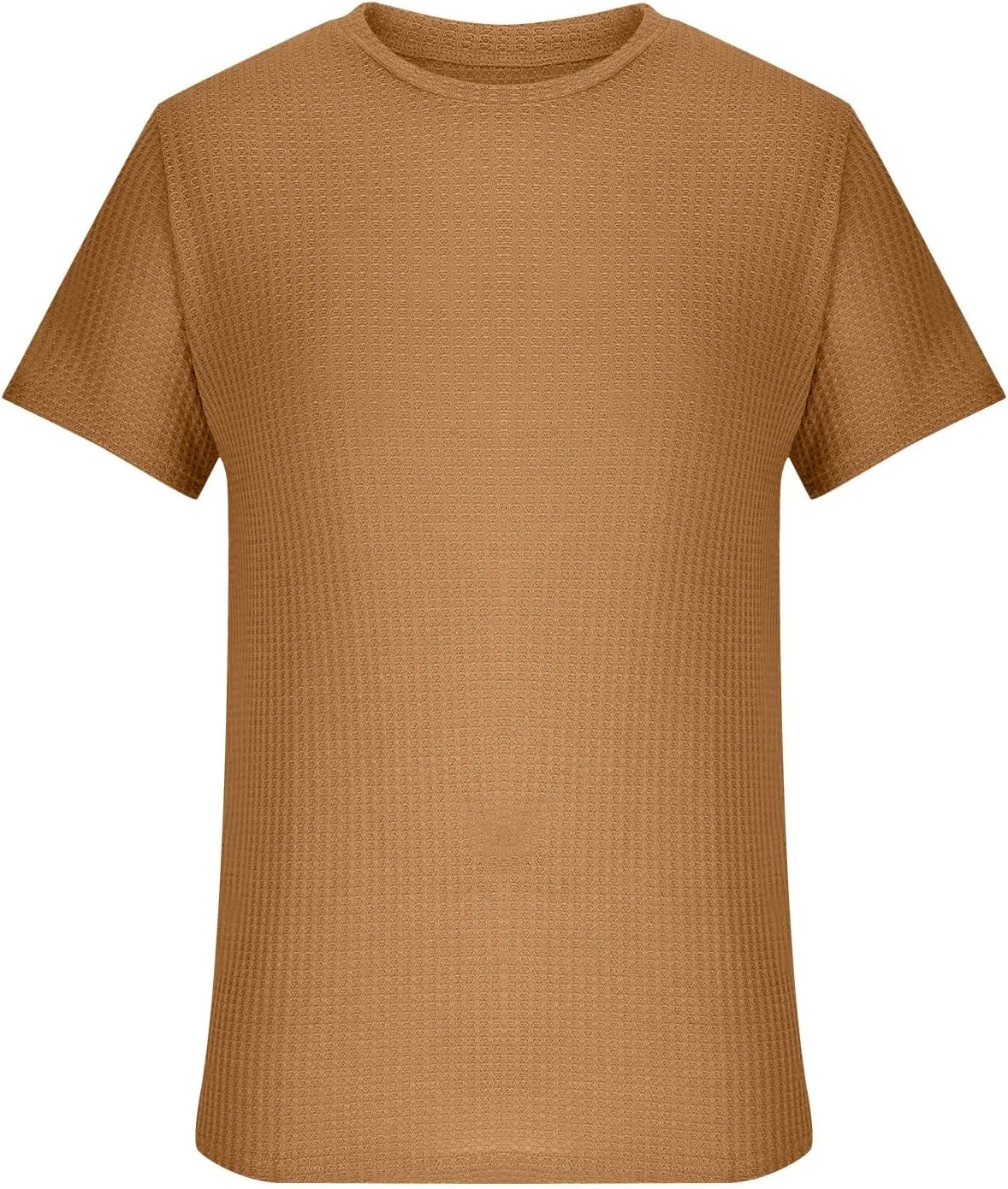 Finelylove T Shirts for Man Crochet Knitted T Shirt Crew Neck Short Sleeve Summer Beach Waffle Textured Tops Casual