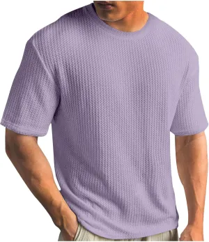 Finelylove T Shirts for Man Crochet Knitted T Shirt Crew Neck Short Sleeve Summer Beach Waffle Textured Tops Casual