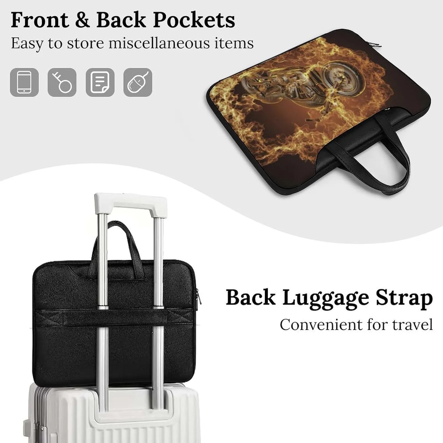 Fire Motorbike Dangerous Sport Leather Bag Laptop Case Slim Water Resistant Computer Bags with Handle Briefcase for Work
