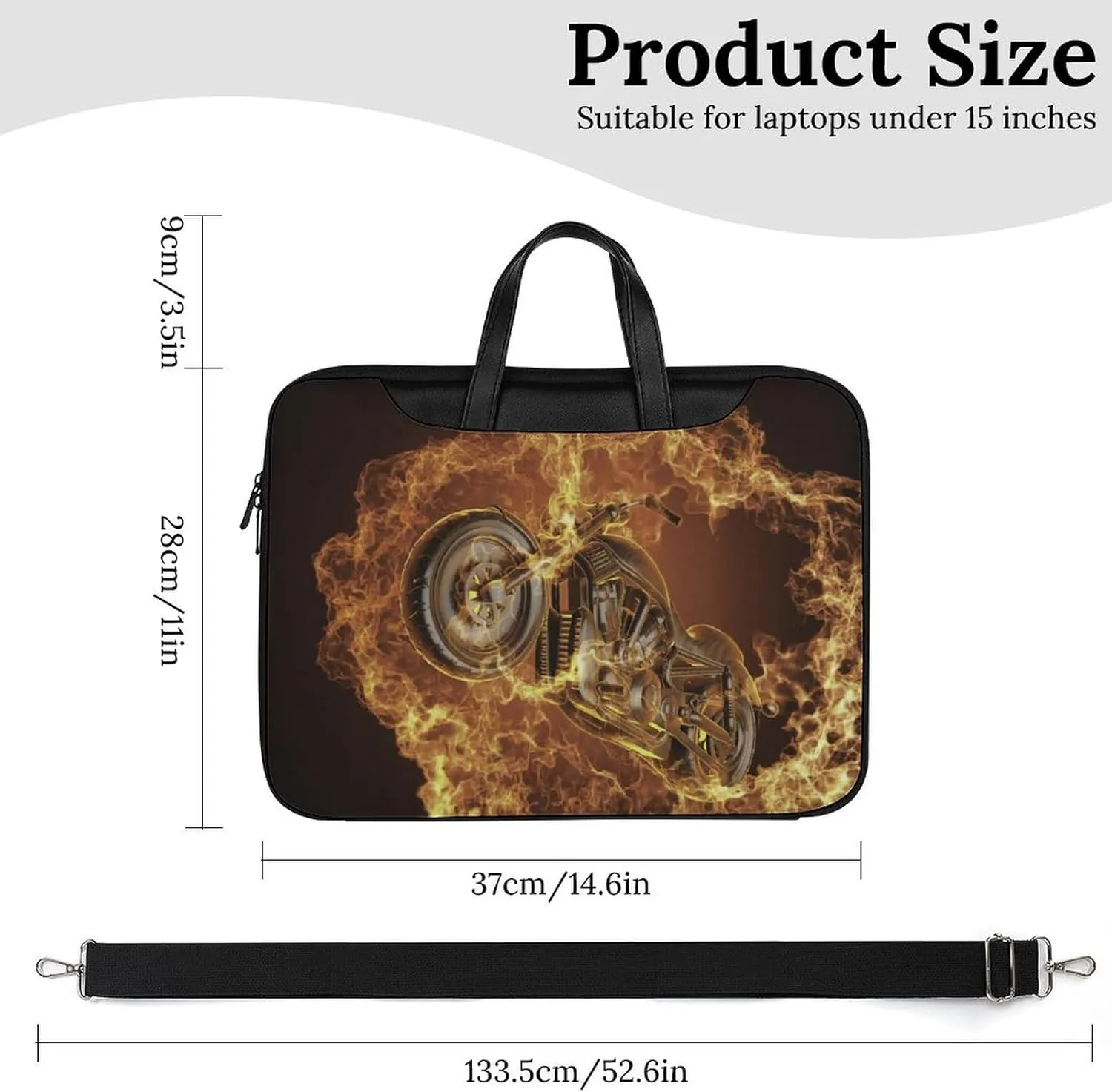 Fire Motorbike Dangerous Sport Leather Bag Laptop Case Slim Water Resistant Computer Bags with Handle Briefcase for Work