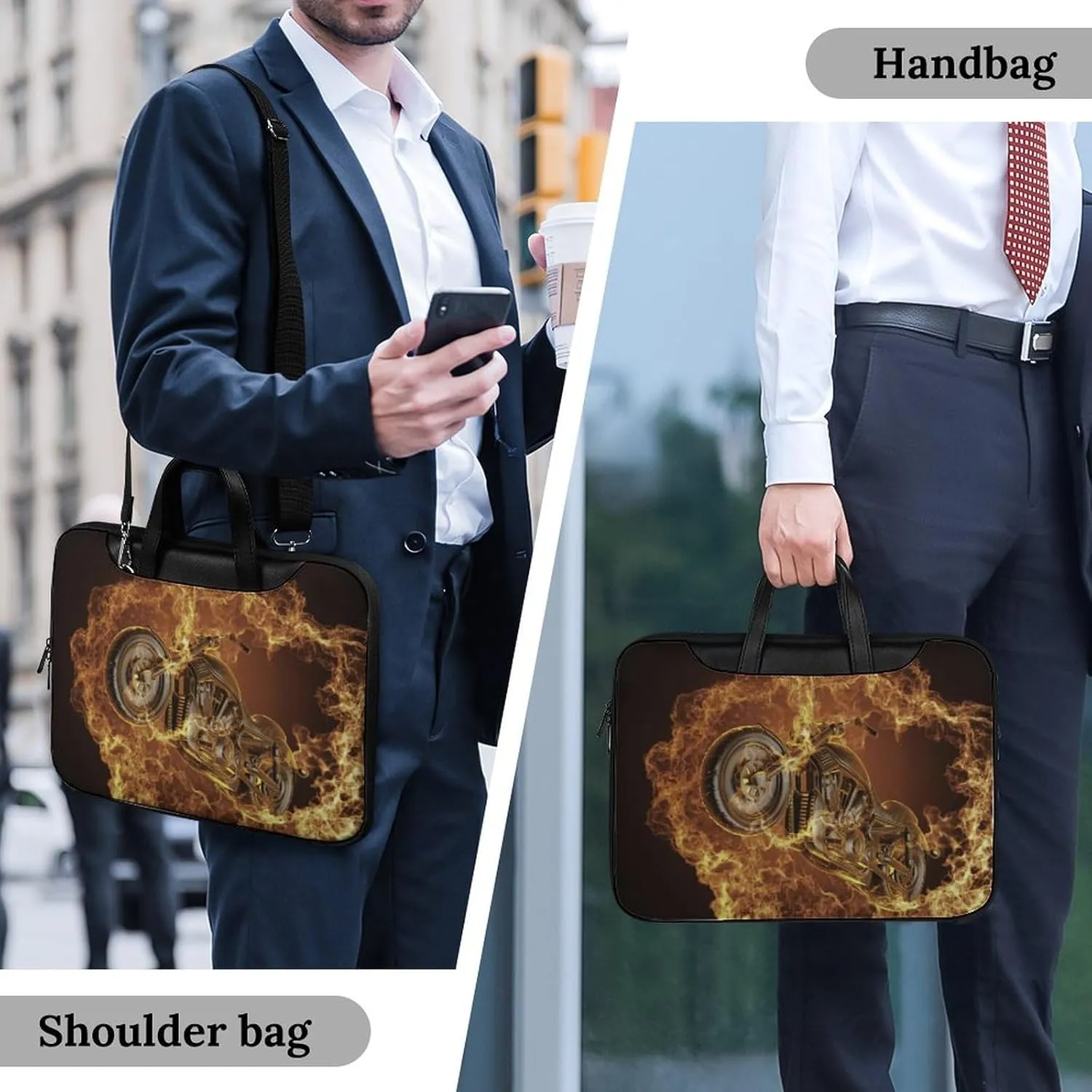Fire Motorbike Dangerous Sport Leather Bag Laptop Case Slim Water Resistant Computer Bags with Handle Briefcase for Work