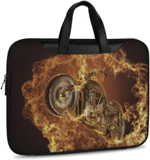 Fire Motorbike Dangerous Sport Leather Bag Laptop Case Slim Water Resistant Computer Bags with Handle Briefcase for Work