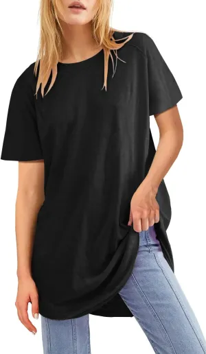 Fisoew Womens Oversized T Shirts Short Sleeve Tunic Tops Crew Neck T-Shirts Summer Casual Loose Fit Basic Tee