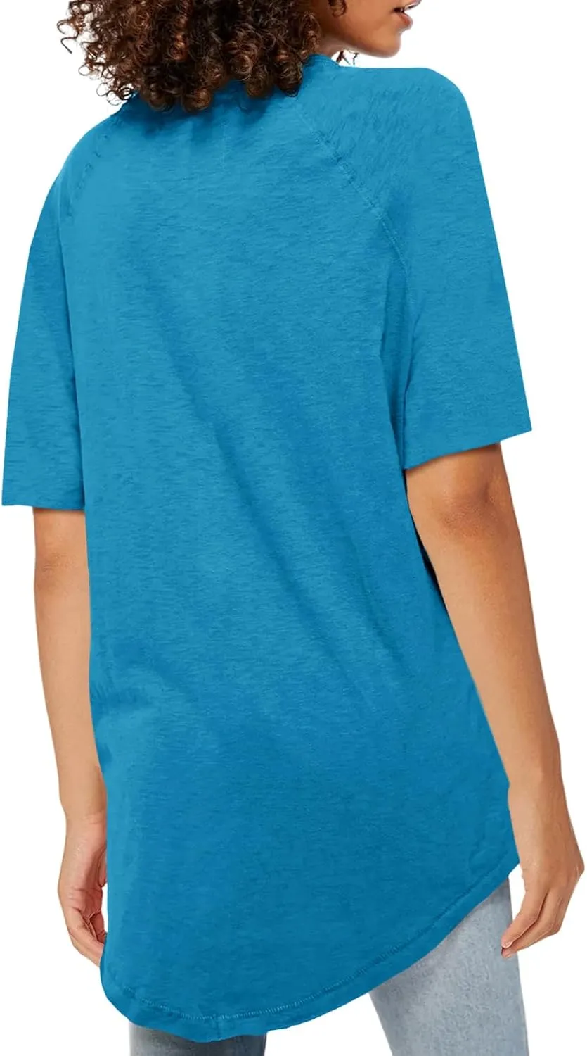 Fisoew Womens Oversized T Shirts Short Sleeve Tunic Tops Crew Neck T-Shirts Summer Casual Loose Fit Basic Tee