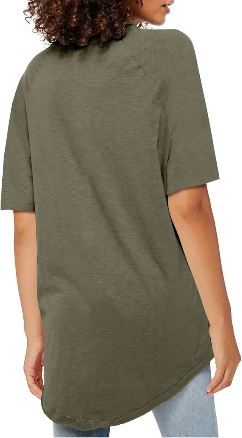 Fisoew Womens Oversized T Shirts Short Sleeve Tunic Tops Crew Neck T-Shirts Summer Casual Loose Fit Basic Tee