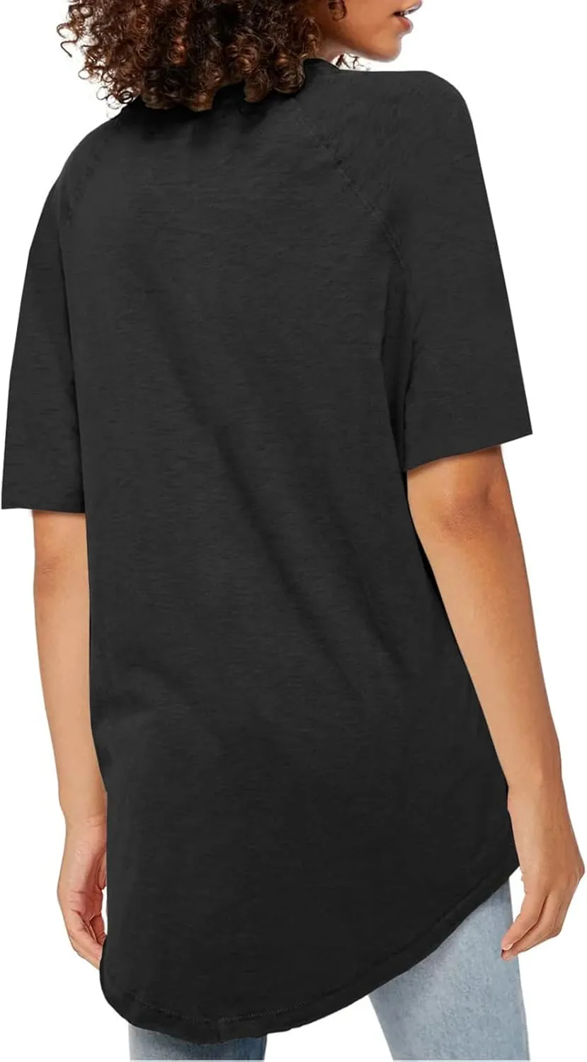 Fisoew Womens Oversized T Shirts Short Sleeve Tunic Tops Crew Neck T-Shirts Summer Casual Loose Fit Basic Tee