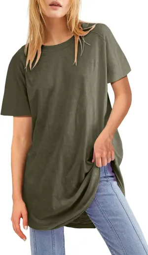 Fisoew Womens Oversized T Shirts Short Sleeve Tunic Tops Crew Neck T-Shirts Summer Casual Loose Fit Basic Tee