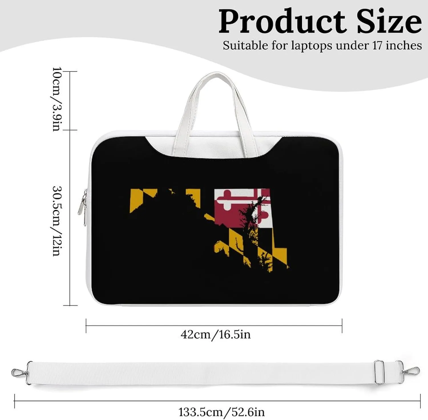 Flag Map of Maryland Leather Bag Laptop Case Slim Water Resistant Computer Bags with Handle Briefcase for Work