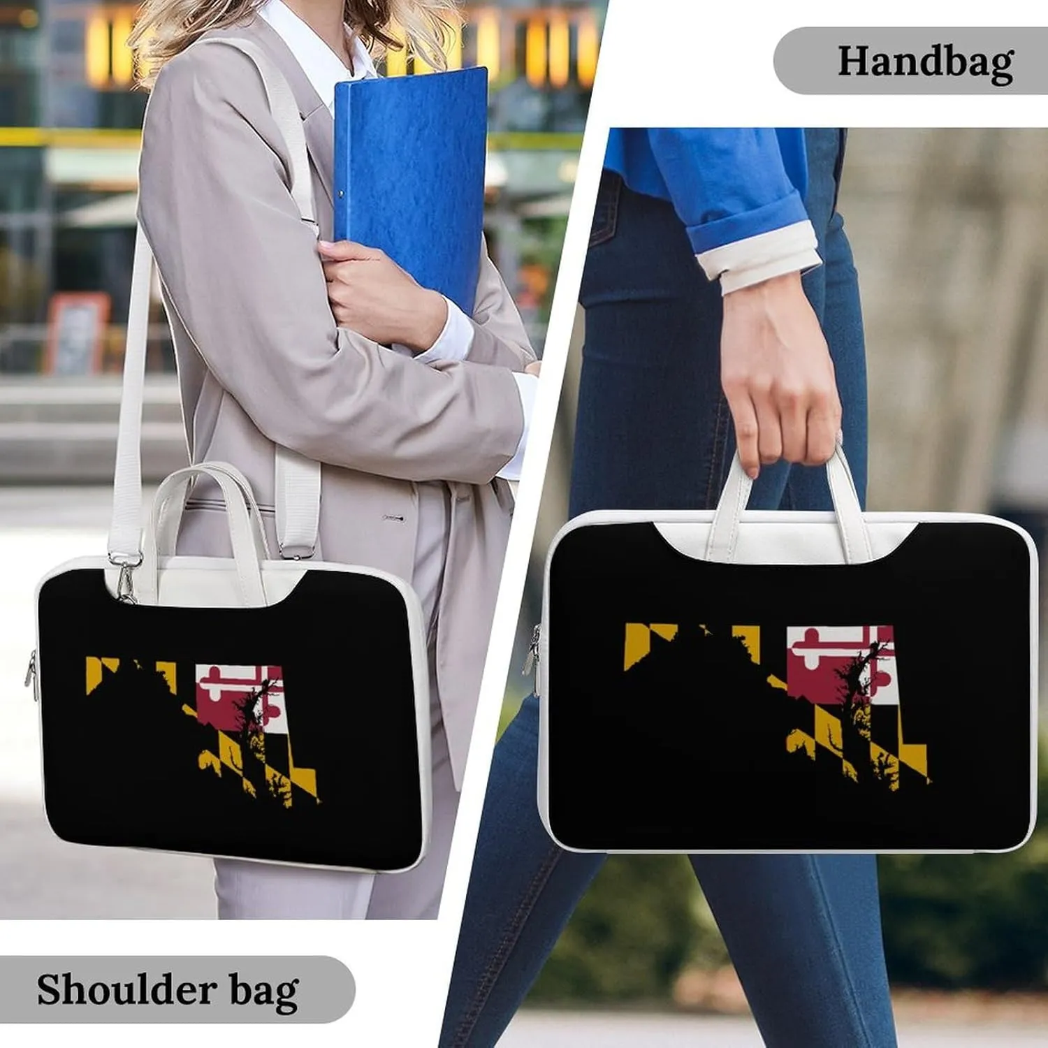 Flag Map of Maryland Leather Bag Laptop Case Slim Water Resistant Computer Bags with Handle Briefcase for Work