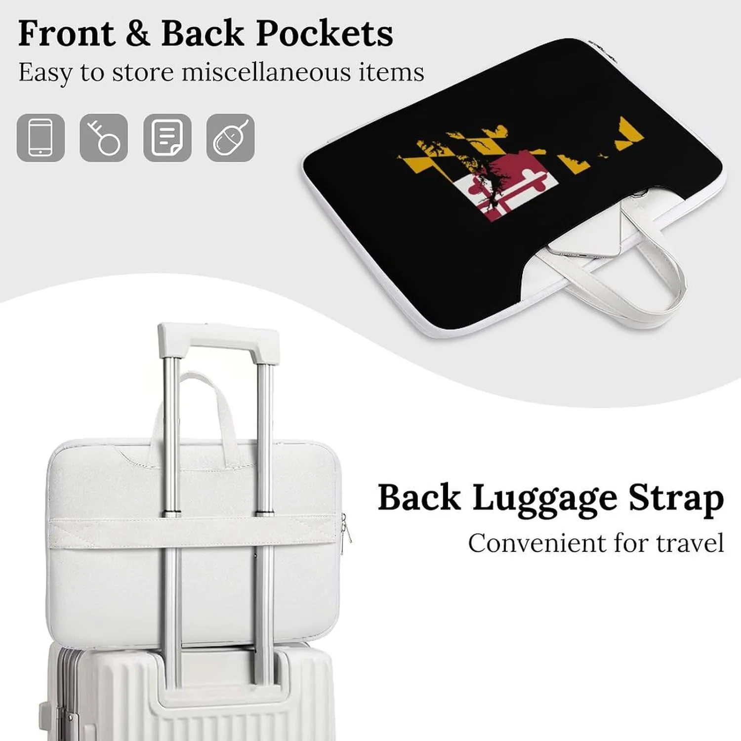Flag Map of Maryland Leather Bag Laptop Case Slim Water Resistant Computer Bags with Handle Briefcase for Work