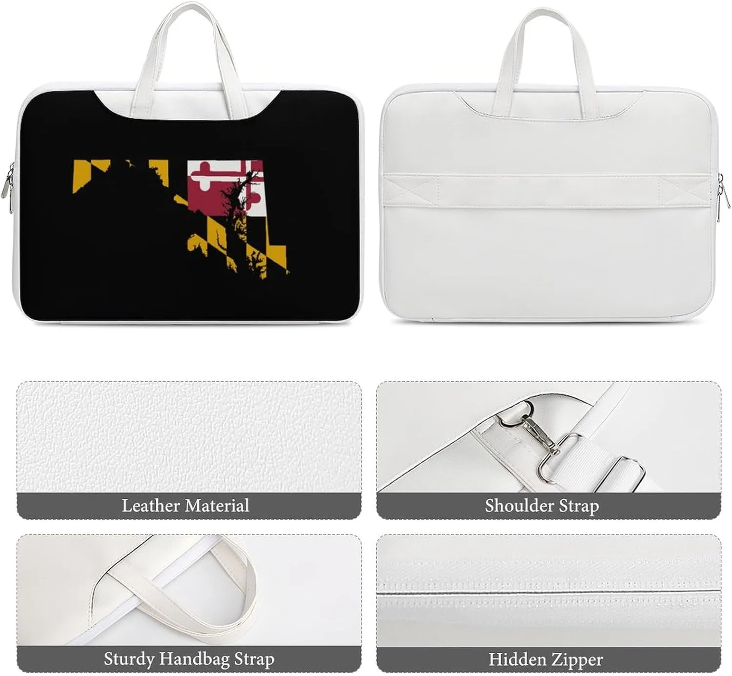 Flag Map of Maryland Leather Bag Laptop Case Slim Water Resistant Computer Bags with Handle Briefcase for Work