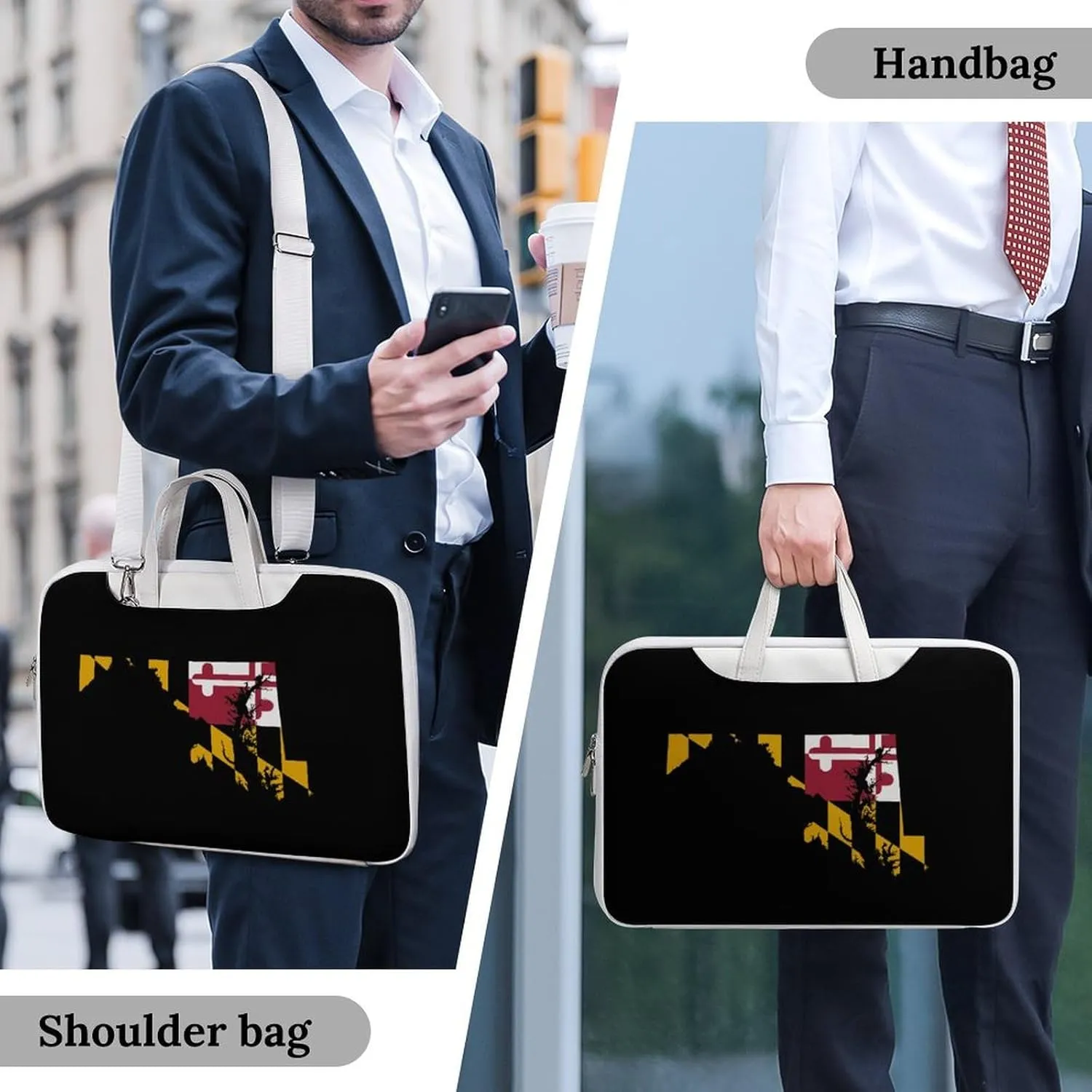 Flag Map of Maryland Leather Bag Laptop Case Slim Water Resistant Computer Bags with Handle Briefcase for Work