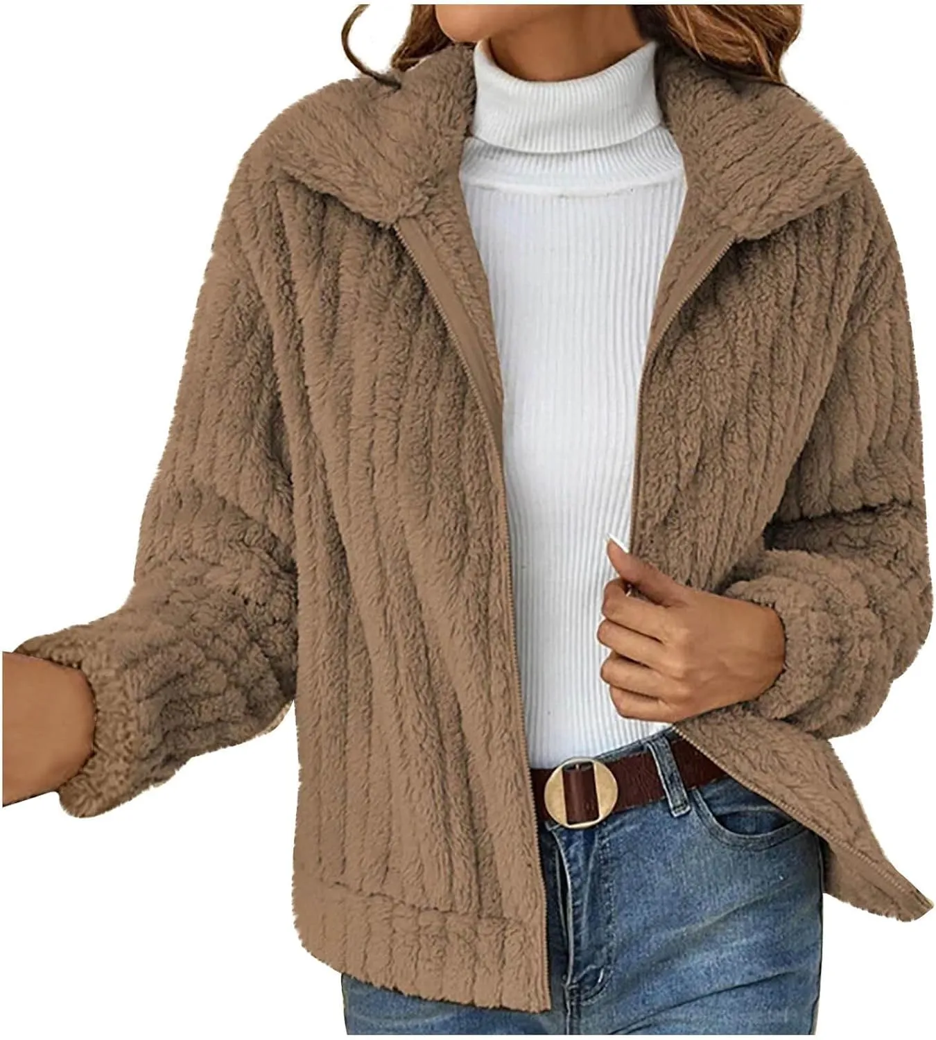 Fleece Jacket Women Oversized Turndown Neck Cardigan Jackets Long Sleeve Plush Winter Coats Outerwear 2024 Fashion