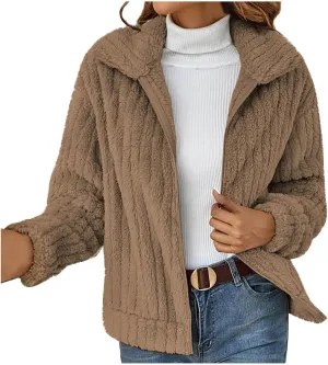 Fleece Jacket Women Oversized Turndown Neck Cardigan Jackets Long Sleeve Plush Winter Coats Outerwear 2024 Fashion