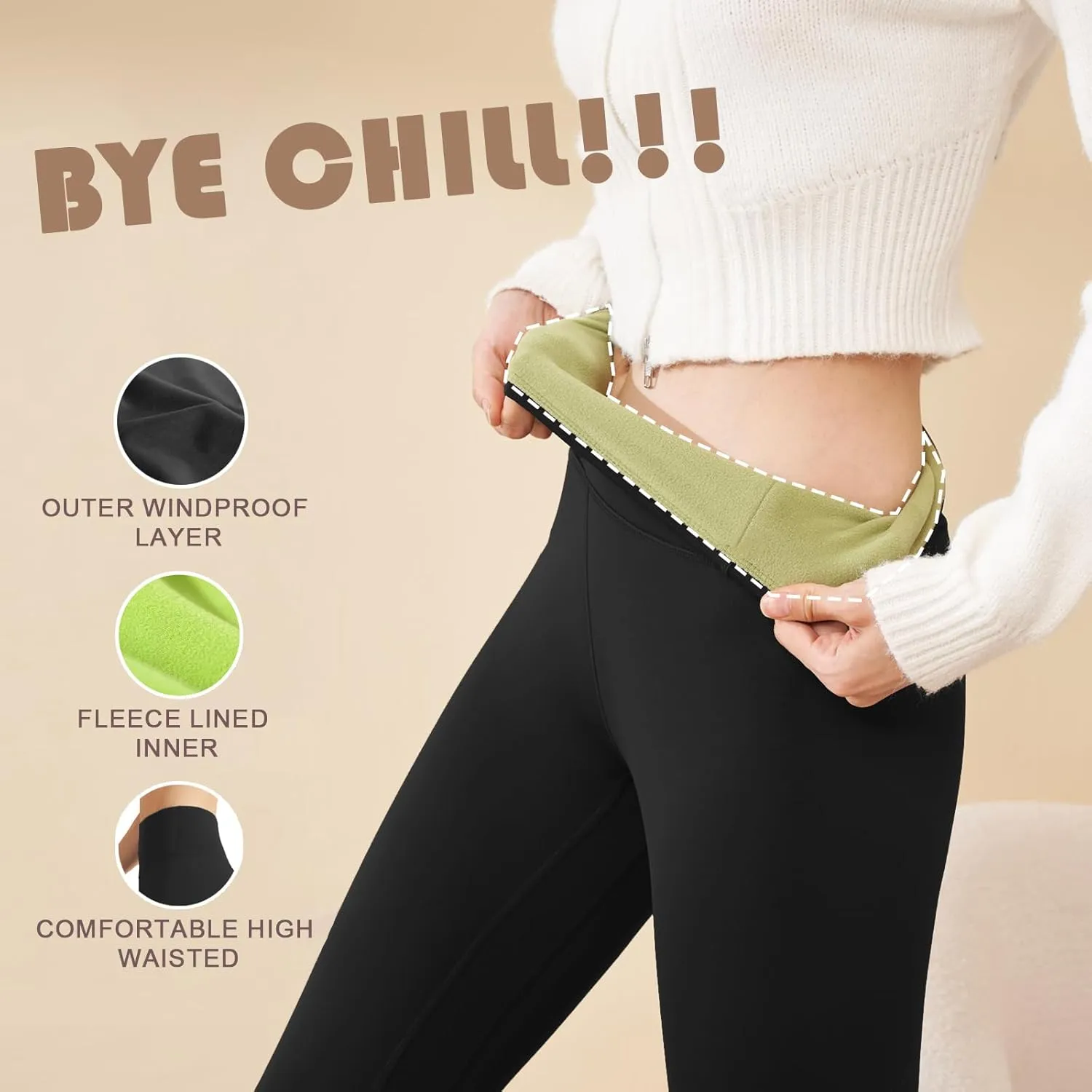 Fleece Lined Leggings for Youth Girls and Slim Womens High Waisted Winter Warm Athletic Yoga Pants