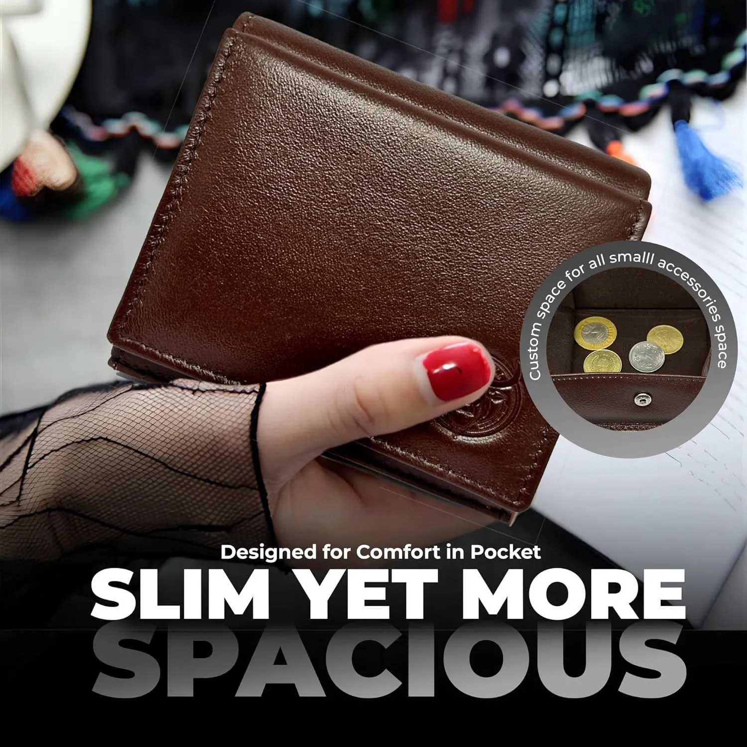 Full Grain Real Leather Wallet with Card Slots Coin Pouch RFID Blocking Combo Gift Box (Ladies Purse Brown)