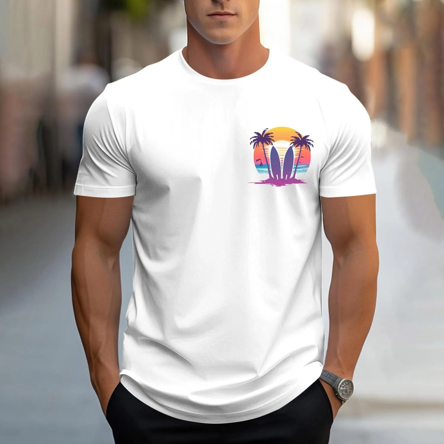Funny Hawaiian Shirts for Men Cute Tropical Print Tees Summer Casual Short Sleeve Crewneck Beach Tops Workout Tshirts