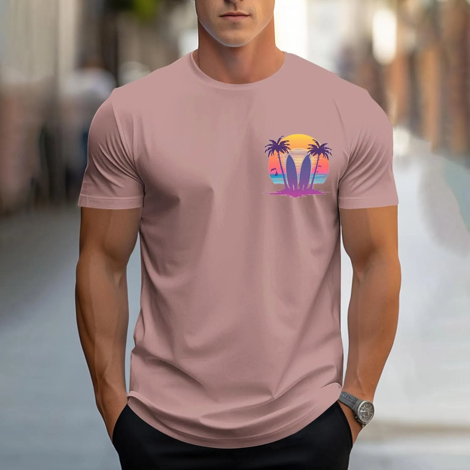 Funny Hawaiian Shirts for Men Cute Tropical Print Tees Summer Casual Short Sleeve Crewneck Beach Tops Workout Tshirts