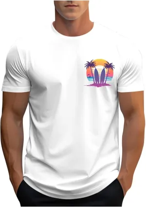 Funny Hawaiian Shirts for Men Cute Tropical Print Tees Summer Casual Short Sleeve Crewneck Beach Tops Workout Tshirts