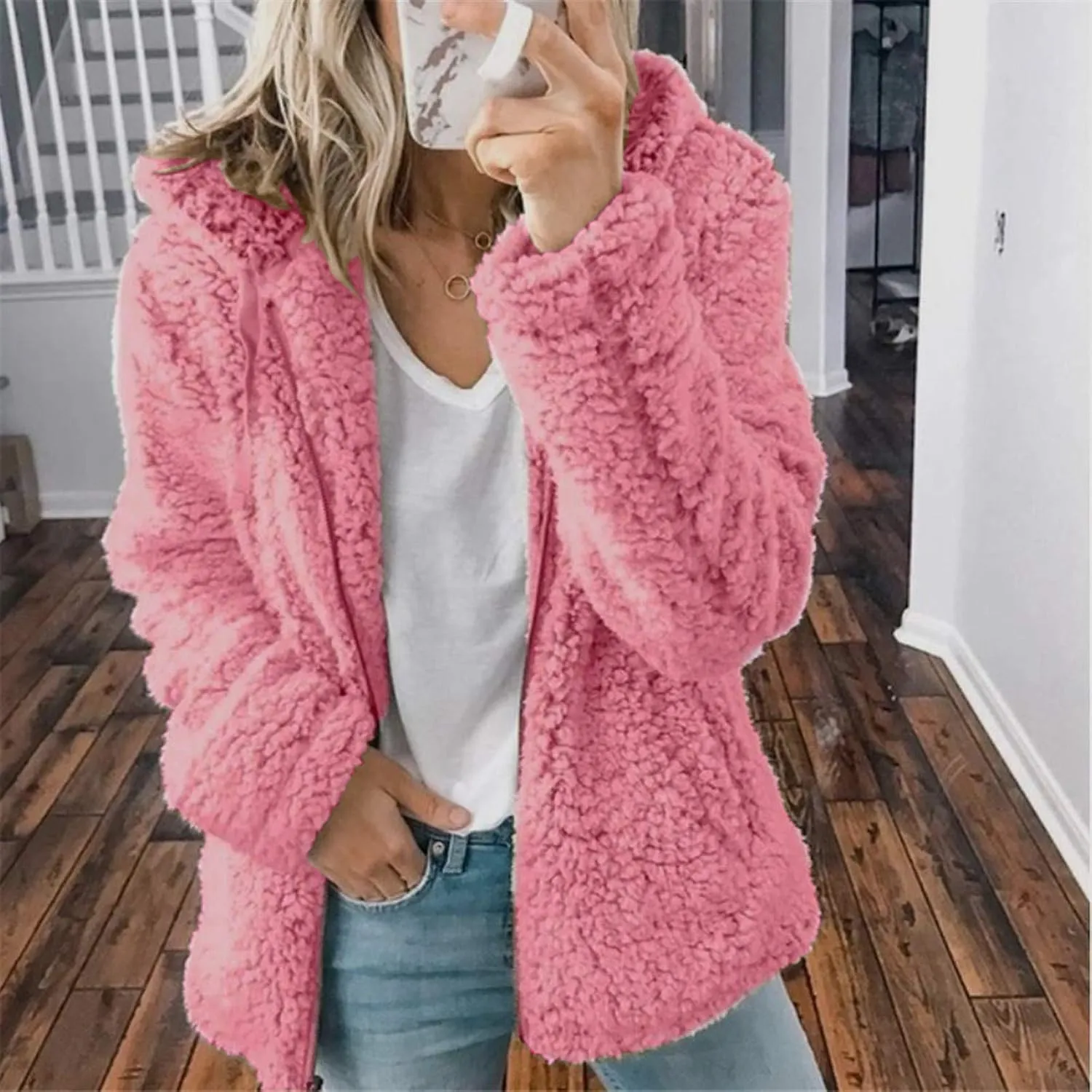 Fur Jackets for Women Sherpa Lined Warm Full Zip Winter Jackets Casual Open Front Cardigan Jacket Plus Size Plush Coats