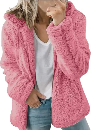 Fur Jackets for Women Sherpa Lined Warm Full Zip Winter Jackets Casual Open Front Cardigan Jacket Plus Size Plush Coats