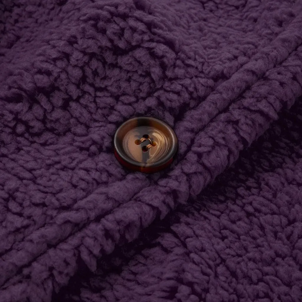 Fuzzy Fleece Jacket for Women Fashion Solid Color Loose Fit Cardigans Sweaters Button Down Open Front Plush Sweatshirt