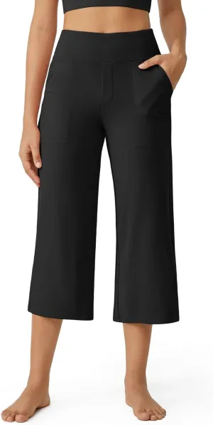 G4Free Capri Pants for Women Wide Leg Yoga Dress Cropped Pants Capri Leggings with Pockets for Casual Summer