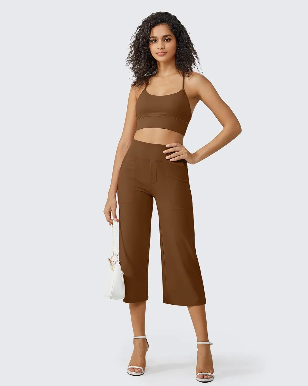 G4Free Capri Pants for Women Wide Leg Yoga Dress Cropped Pants Capri Leggings with Pockets for Casual Summer