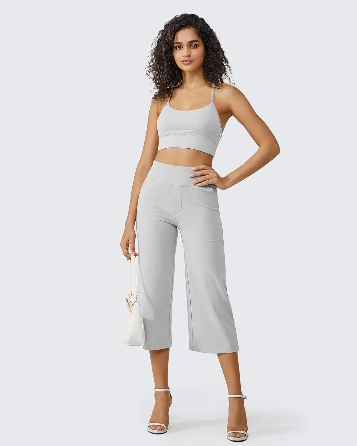 G4Free Capri Pants for Women Wide Leg Yoga Dress Cropped Pants Capri Leggings with Pockets for Casual Summer