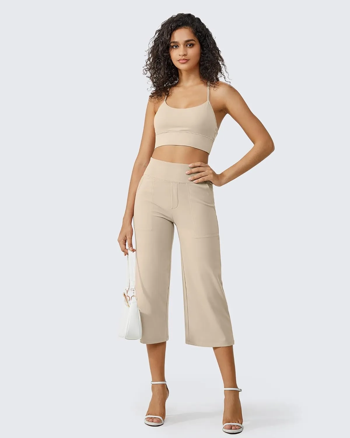 G4Free Capri Pants for Women Wide Leg Yoga Dress Cropped Pants Capri Leggings with Pockets for Casual Summer