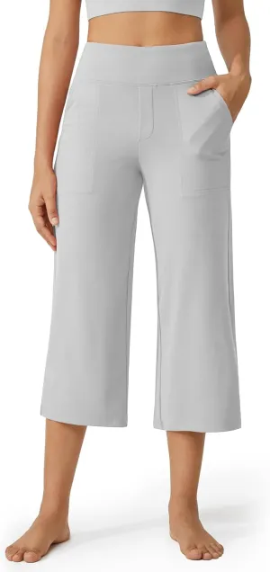 G4Free Capri Pants for Women Wide Leg Yoga Dress Cropped Pants Capri Leggings with Pockets for Casual Summer