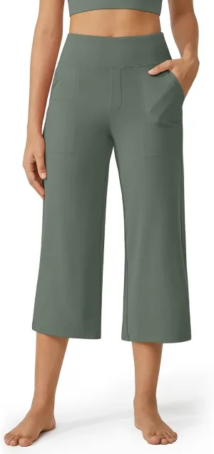 G4Free Capri Pants for Women Wide Leg Yoga Dress Cropped Pants Capri Leggings with Pockets for Casual Summer