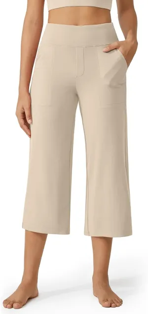 G4Free Capri Pants for Women Wide Leg Yoga Dress Cropped Pants Capri Leggings with Pockets for Casual Summer