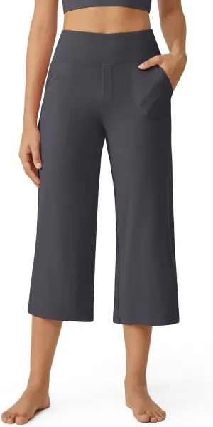 G4Free Capri Pants for Women Wide Leg Yoga Dress Cropped Pants Capri Leggings with Pockets for Casual Summer