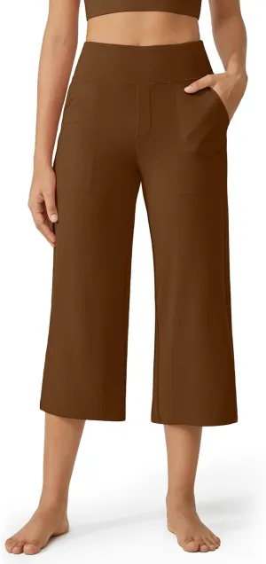 G4Free Capri Pants for Women Wide Leg Yoga Dress Cropped Pants Capri Leggings with Pockets for Casual Summer