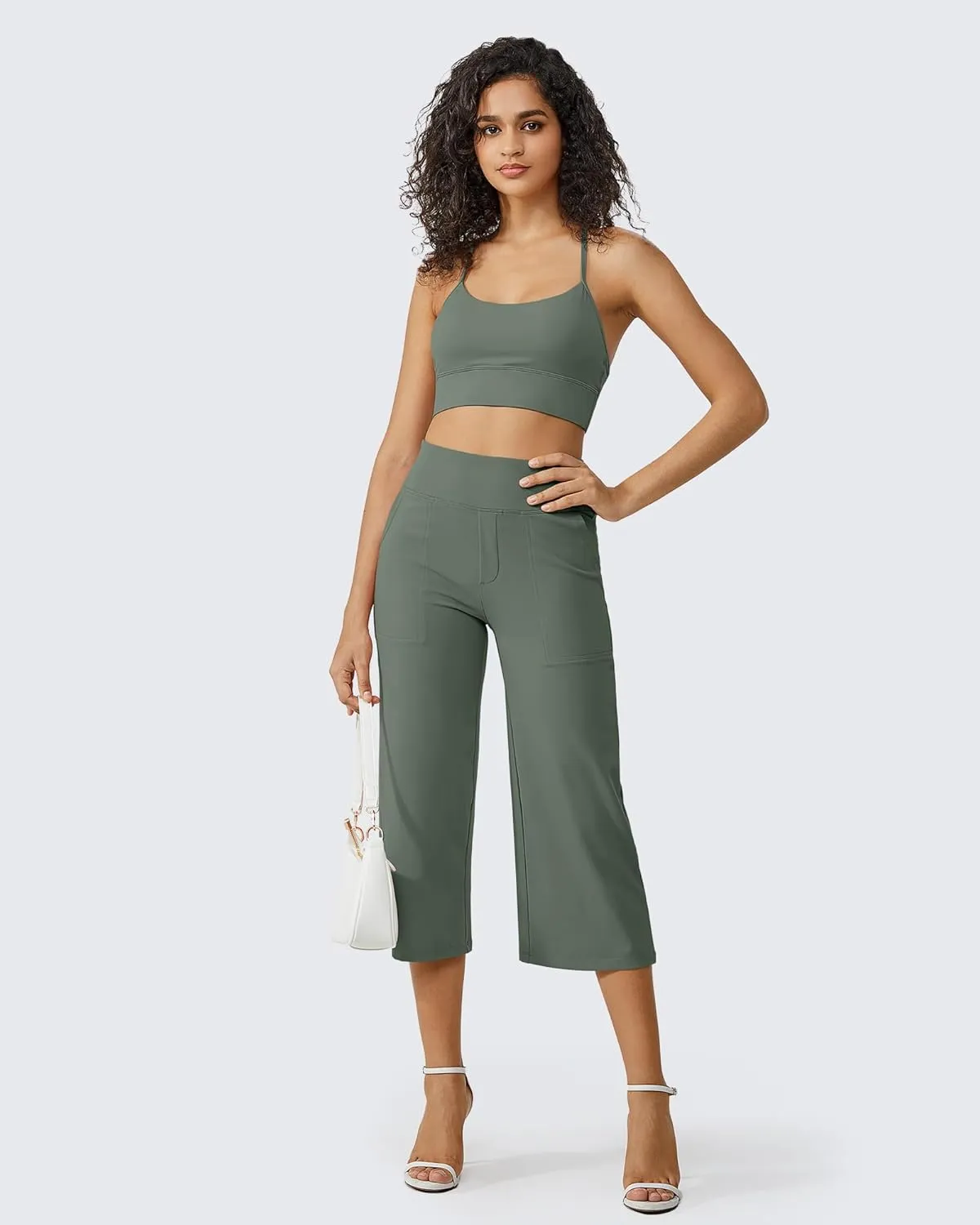 G4Free Capri Pants for Women Wide Leg Yoga Dress Cropped Pants Capri Leggings with Pockets for Casual Summer