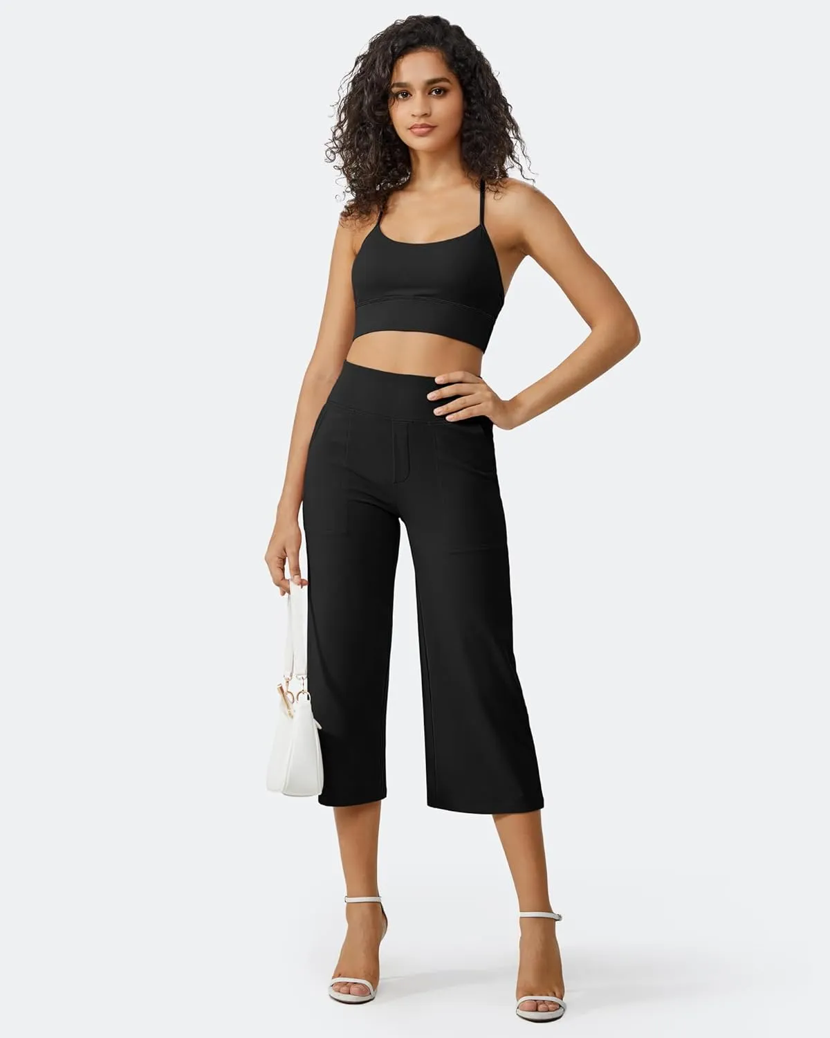 G4Free Capri Pants for Women Wide Leg Yoga Dress Cropped Pants Capri Leggings with Pockets for Casual Summer