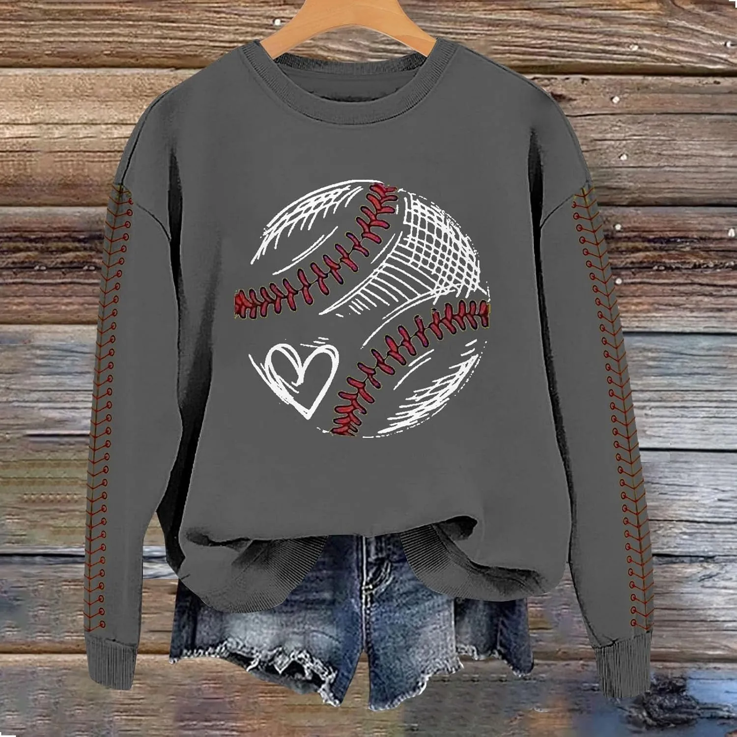 Game Day Sweatshirt Women Crew Neck Football Baseball Mom Shirts Loose Casual Long Sleeve Cute Graphic Pullover Tops