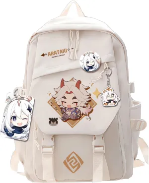 Genshin Impact Backpack Arataki Itto Backpack Cute 3D Printed Daypack Laptop 17" Large Capacity Travel White BackPack With Gift
