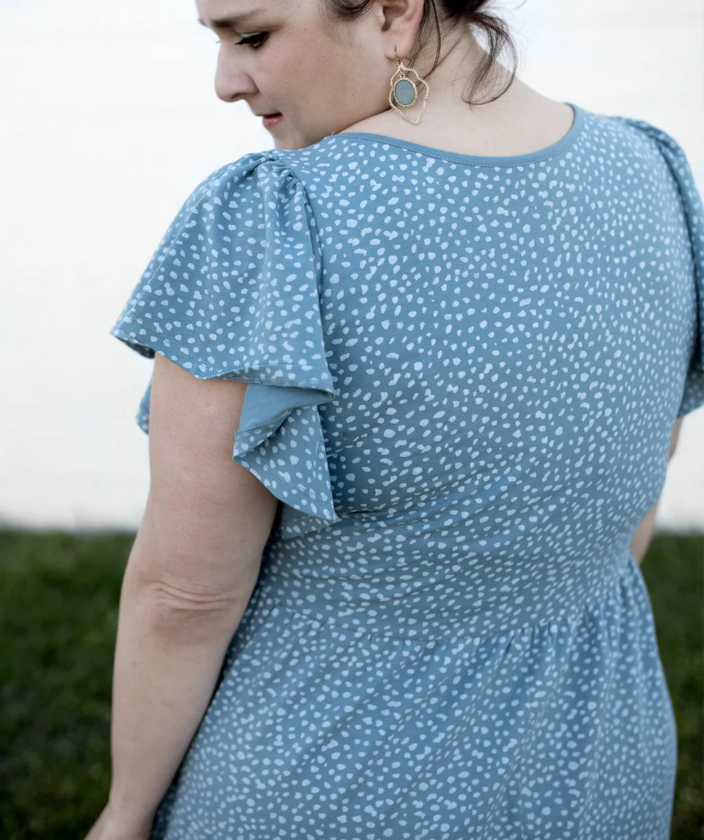 GEORGIA printed flutter dress in Smoke Blue