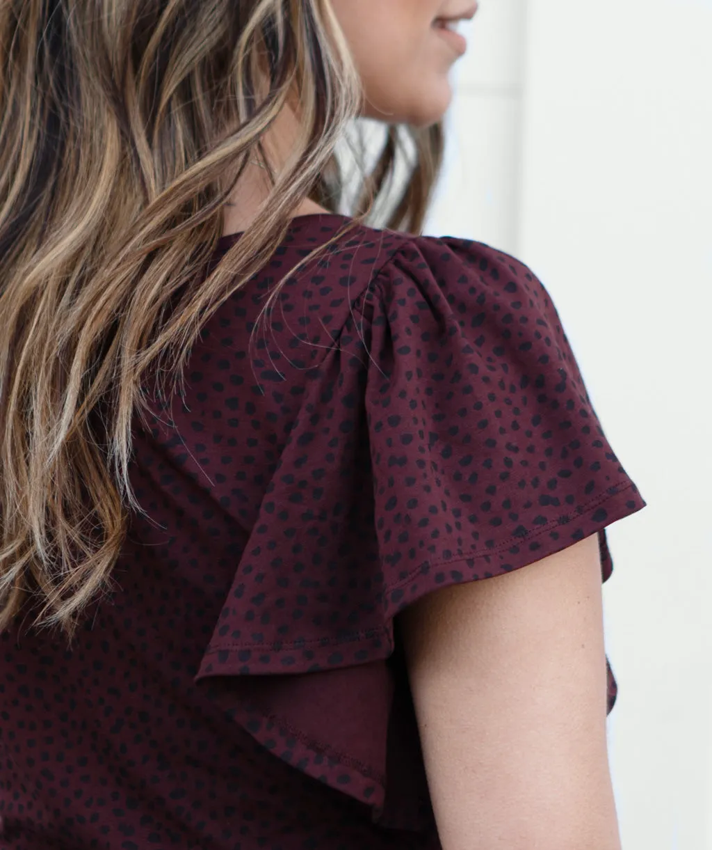 GEORGIA printed flutter dress in Truffle
