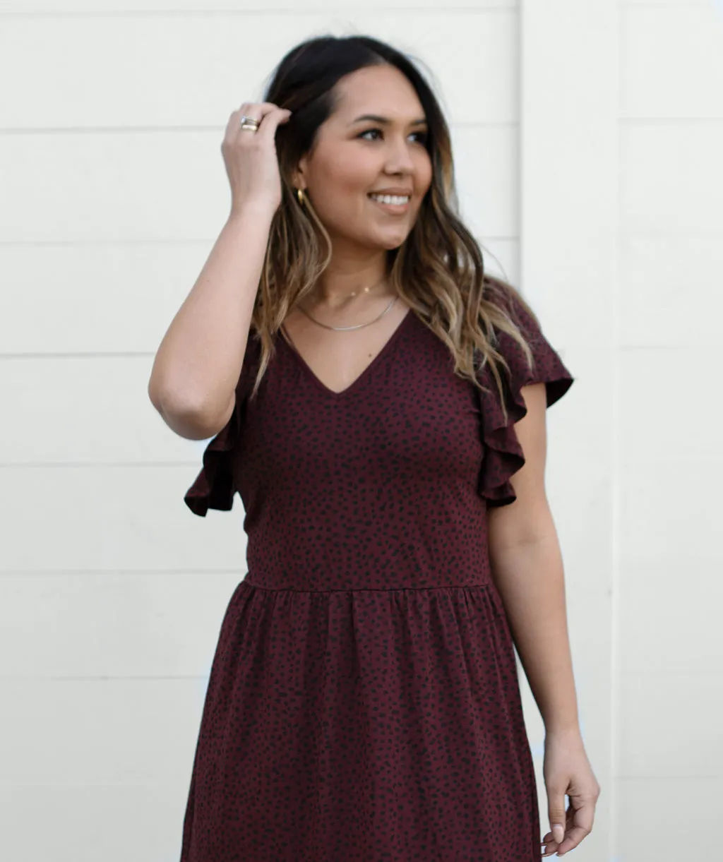 GEORGIA printed flutter dress in Truffle