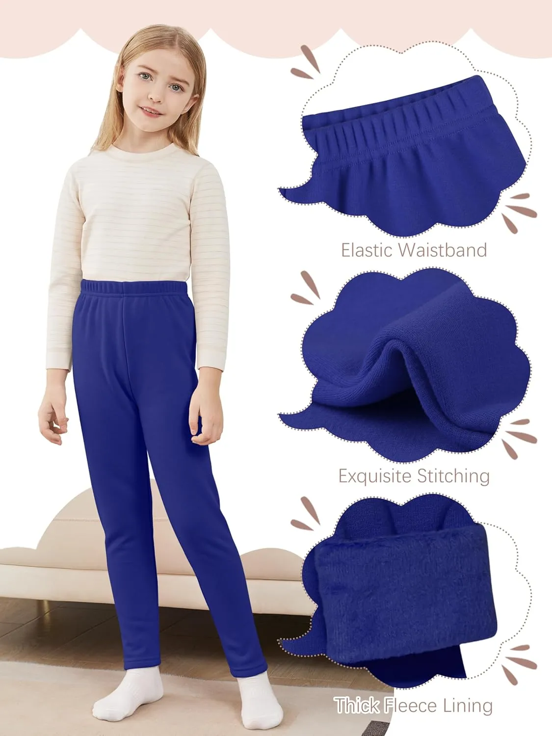 Girls Fleece Lined Leggings Cotton Kids Winter Warm Leggings Thick Thermal Tights Pants