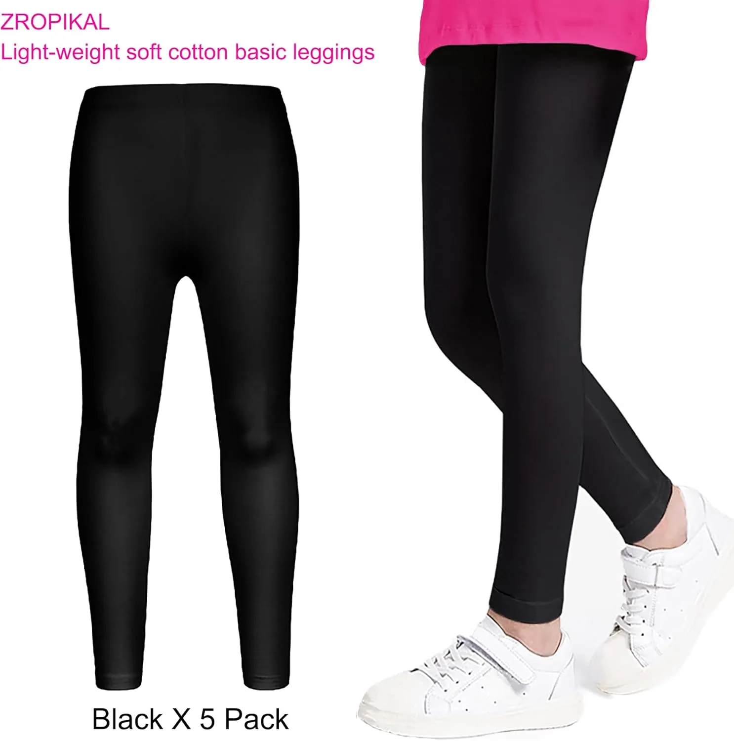 Girls' Leggings - Baby Girls & Toddlers' Cotton Footless Stretchy Basic Leggings - Pack of 5