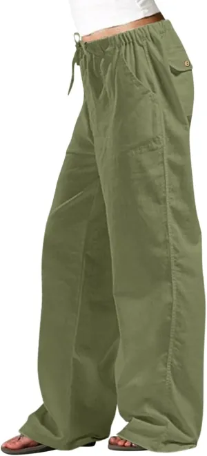 GOKKILRW Cotton Linen Pants Women Wide Leg Flowy Loose Palazzo Trousers Casual High Waist Slacks 2025 Beach Vacation Outfits