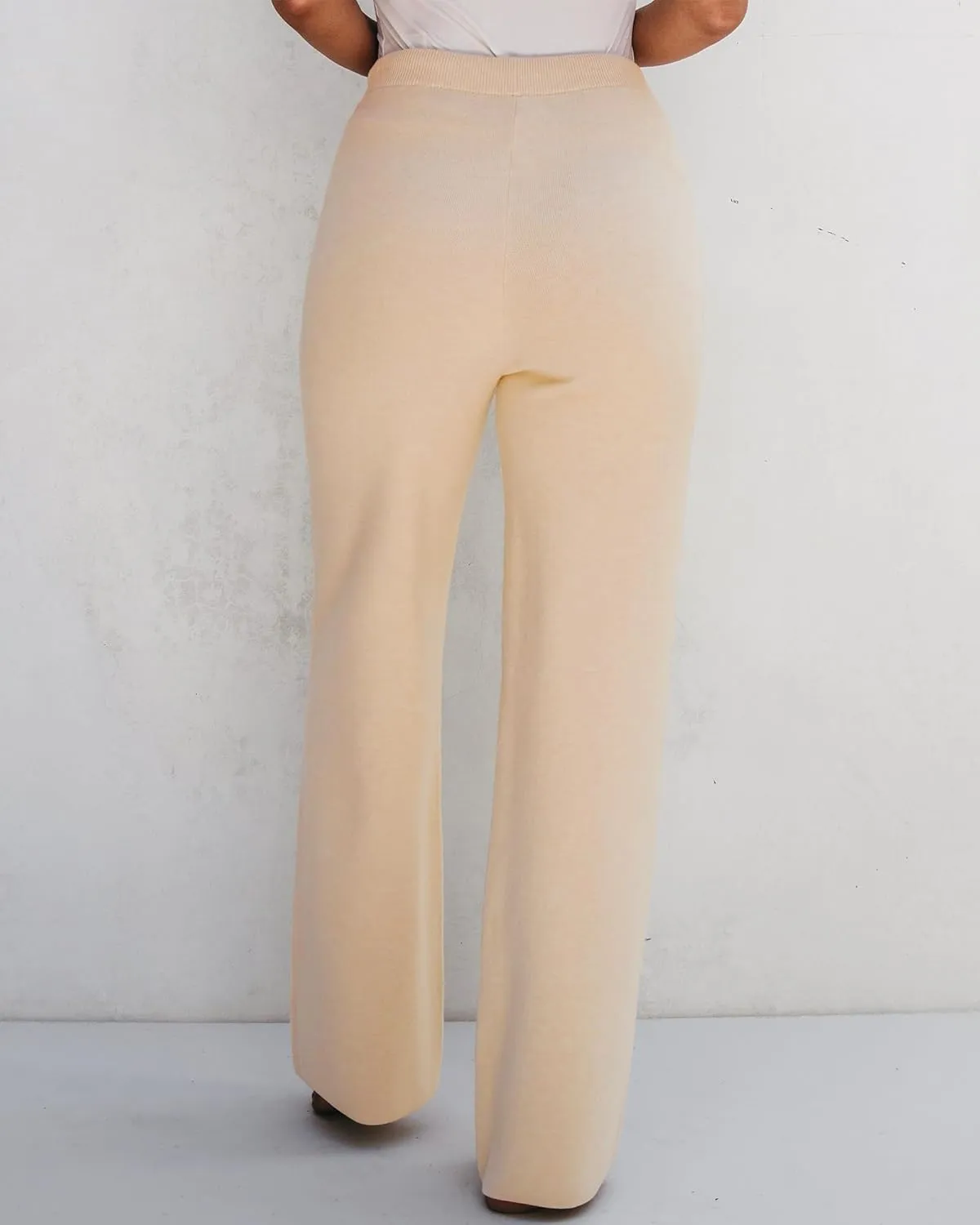 GRAPENT Women's Ribbed Knit Flowy Winter Pants Elastic Waist Tie Front Wide Leg Sweater Pants