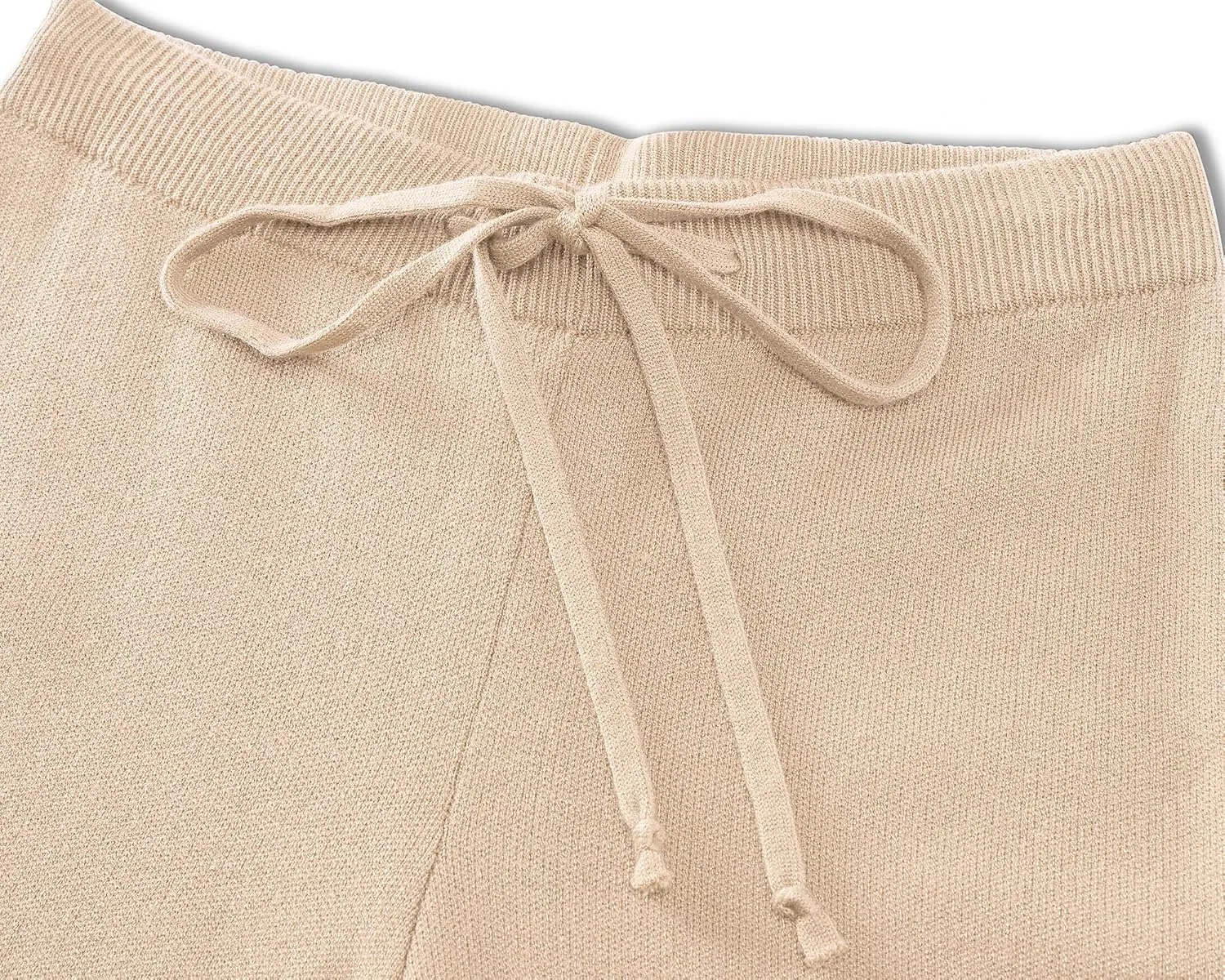 GRAPENT Women's Ribbed Knit Flowy Winter Pants Elastic Waist Tie Front Wide Leg Sweater Pants