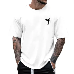 Graphic T Shirts for Man Summer Beach Palm Tree Print Crew Neck Short Sleeve Tees Classic Oversized Heavy Cotton Tops